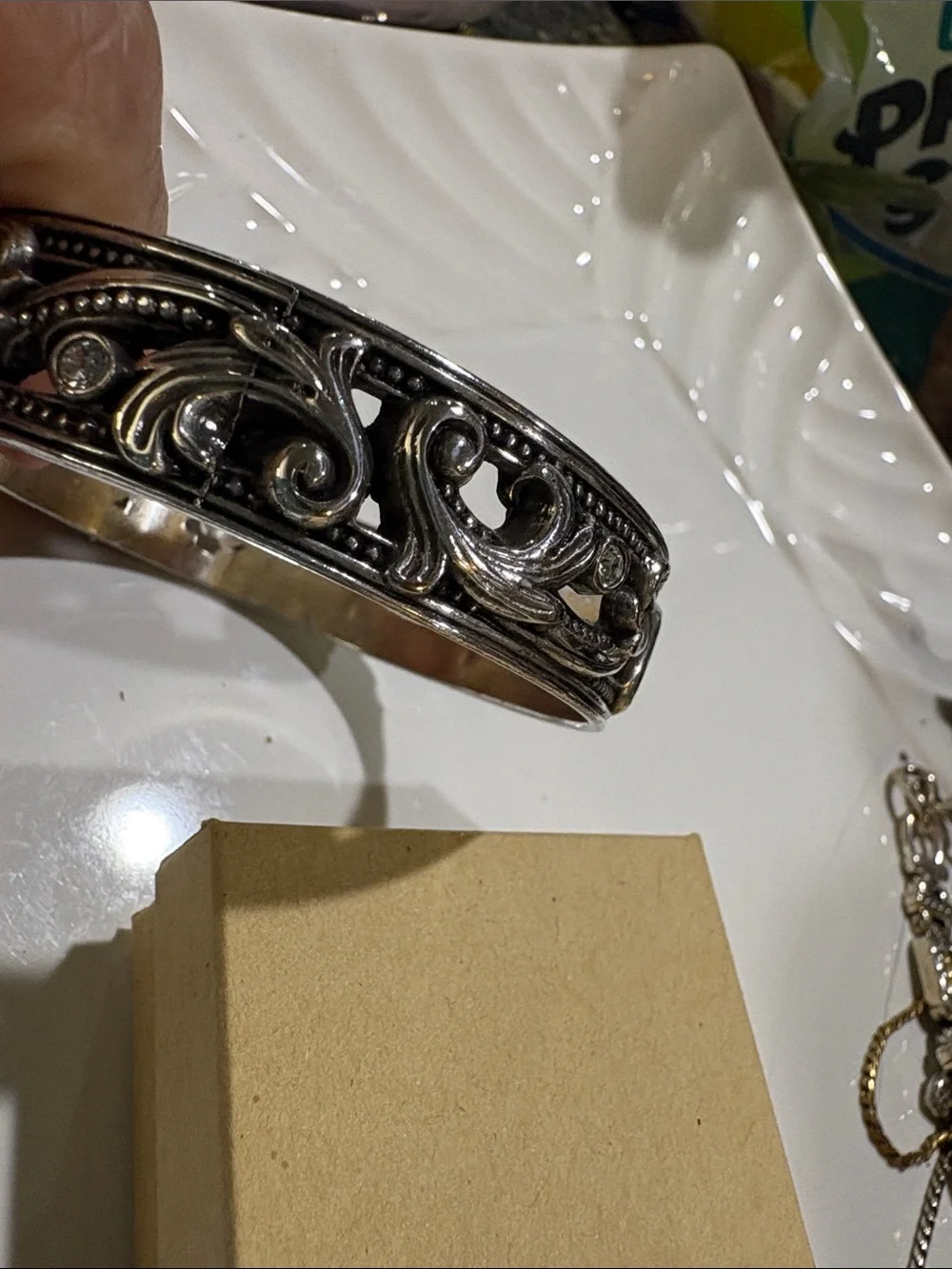 Brighton Alana Silver-Tone Filigree Crystal Bangle - Silver